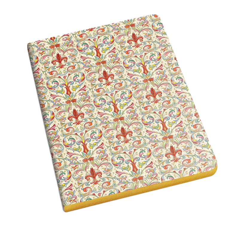 フィレンツェの象徴「Giglio」柄が全面にあしらわれた、Kartos社製のクラシックなA5ノート(表紙の拡大)