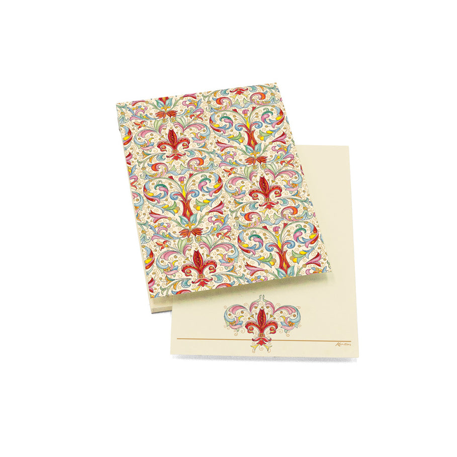 Kartos社のGiglio柄メモパッド。フィレンツェの象徴・ユリの文様が金粉印刷で施された華やかな一冊。