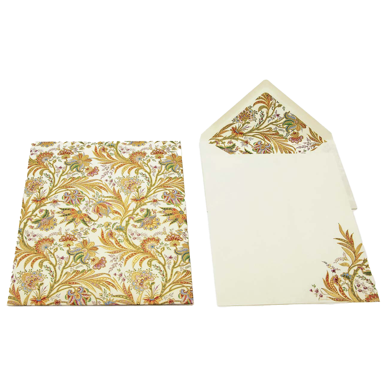 Kartos社のCipro柄レターセット。植物モチーフと金粉印刷が華やかな封筒と便箋の10枚セット。