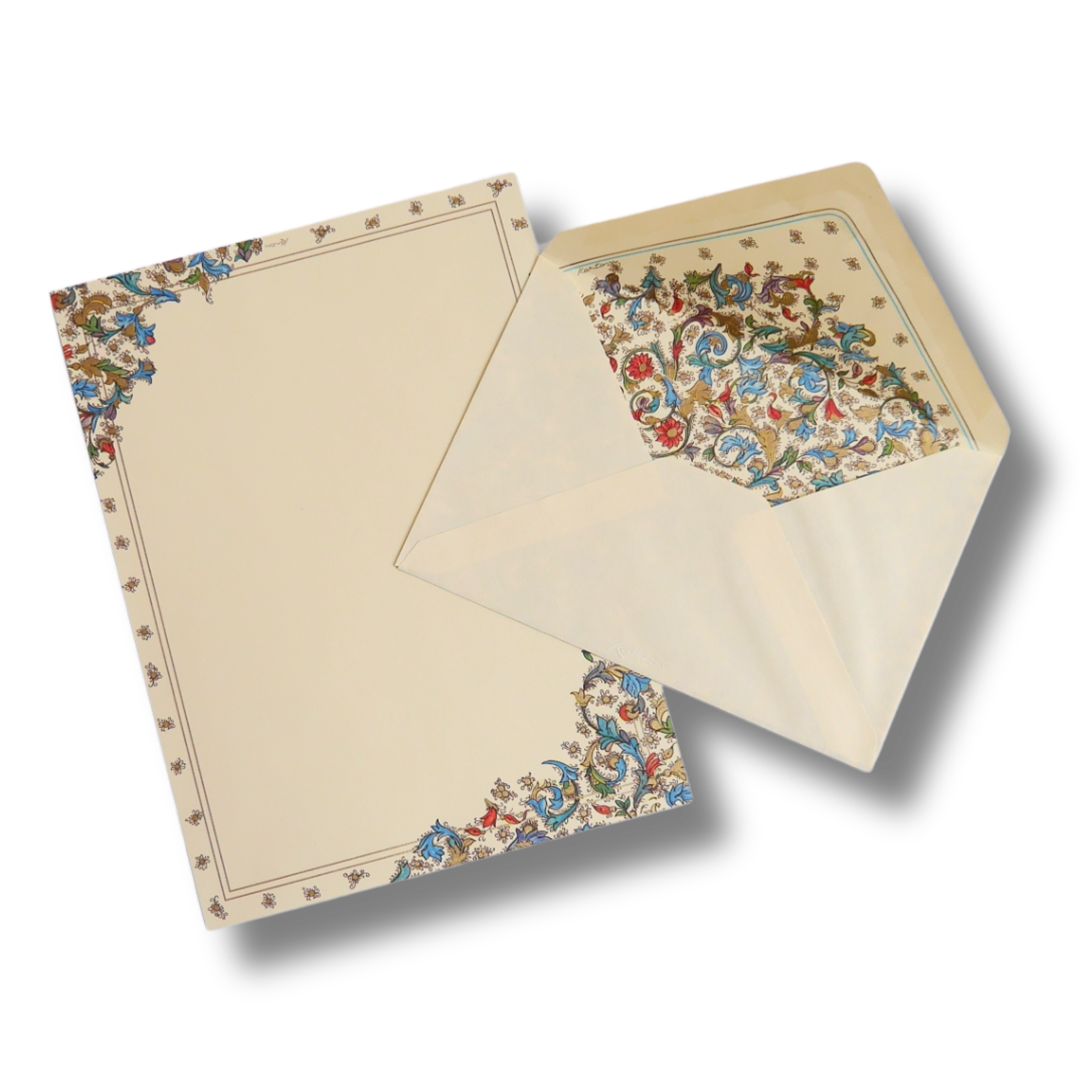 Medicea柄の封筒と便箋。上品なクラシック模様が手書きのひと言に華やかさを添える。