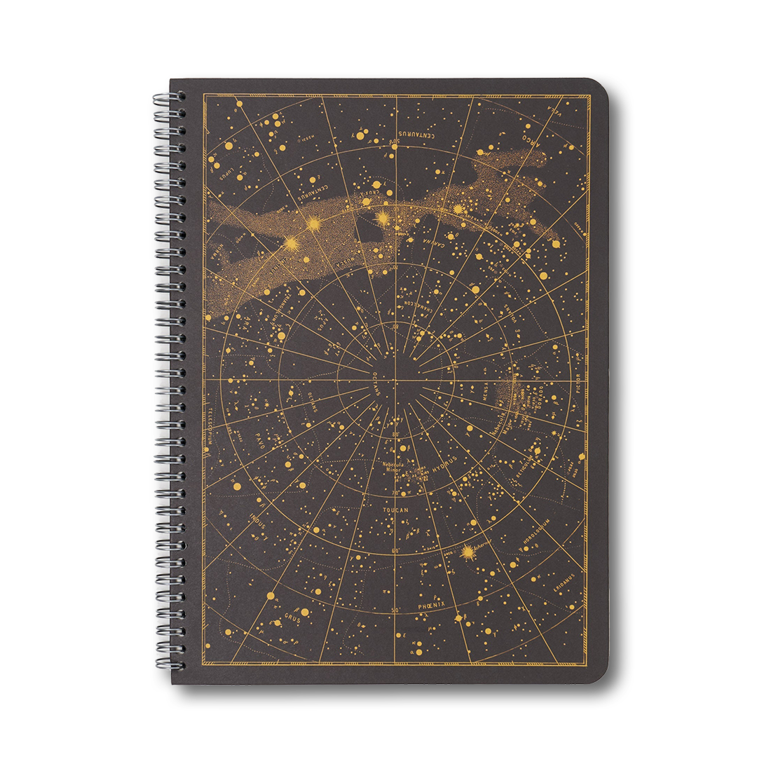 天の南極・北極を中心とした星図柄のスパイラルノート(A5+)