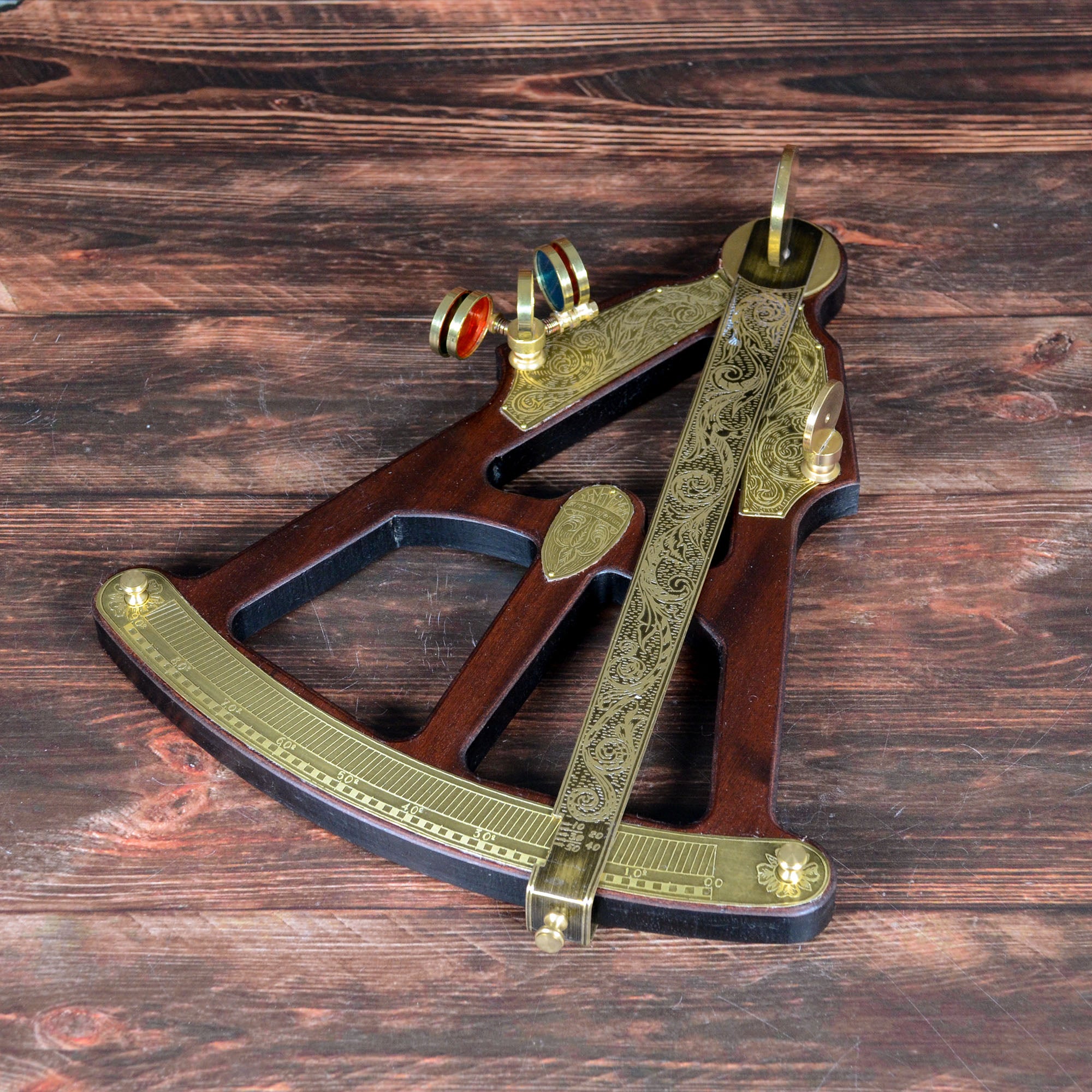 八分儀 真鍮製 木製アーム 航海天文器具 アンティークデザイン 角度測定器具 実物大レプリカ