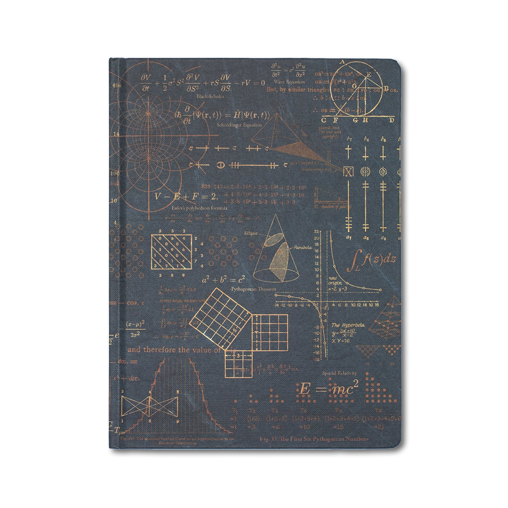 世界を変えた方程式をモチーフにした、数式柄のハードカバーノート(A5+)
