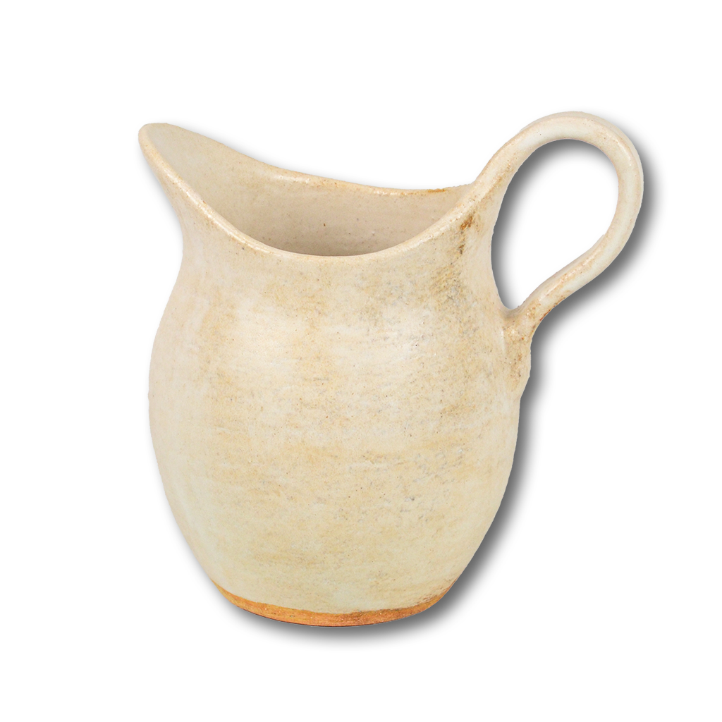 やさしい白釉が美しい陶器の水差し「Sunlit」ミドルサイズ。持ち手付きの丸みのあるフォルム。