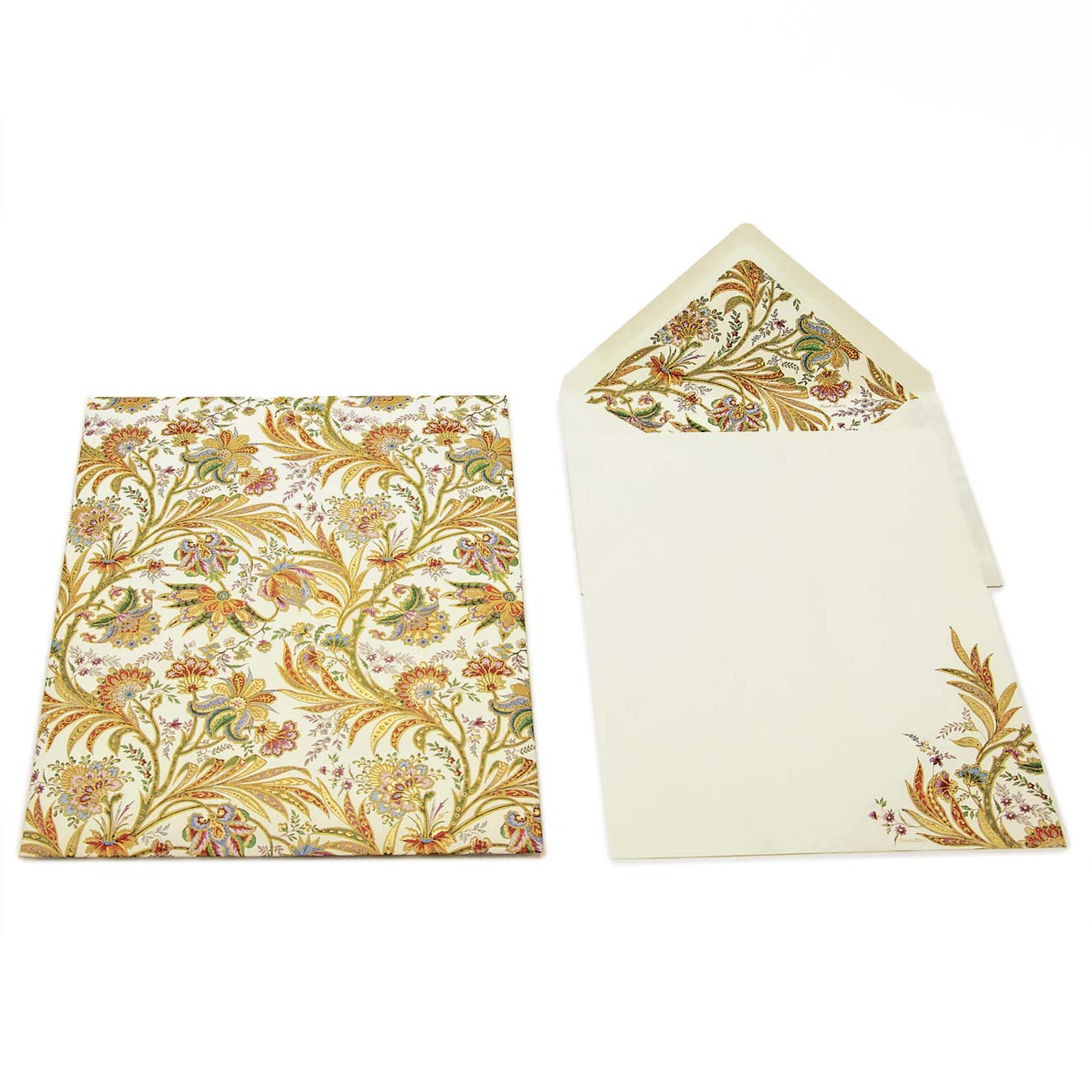 Kartos社のCipro柄レターセット。植物モチーフと金粉印刷が華やかな封筒と便箋の10枚セット。