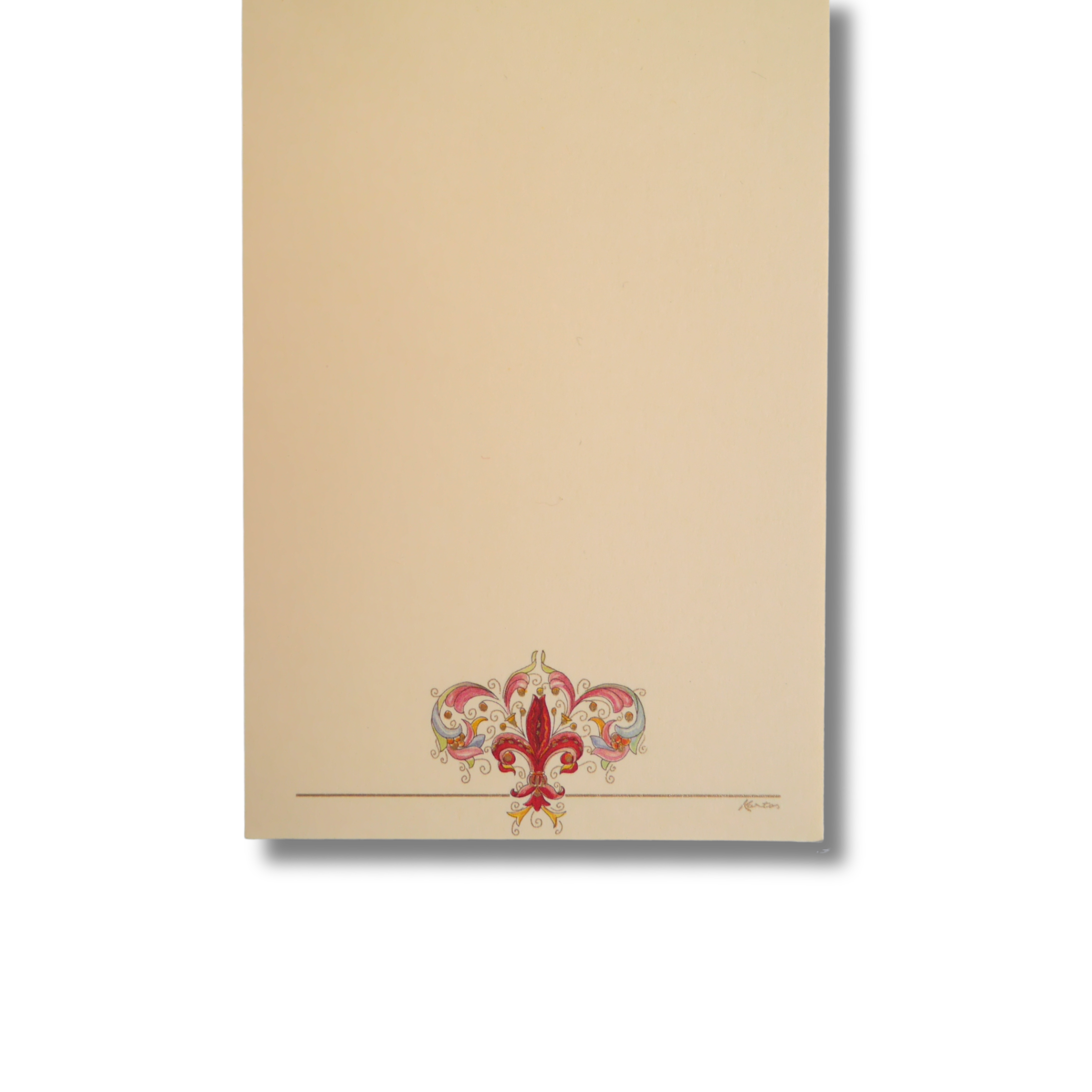 Giglio柄メモの中面。台紙のユリ文様と控えめな筆記スペースが特徴の上質なイタリア製メモ。