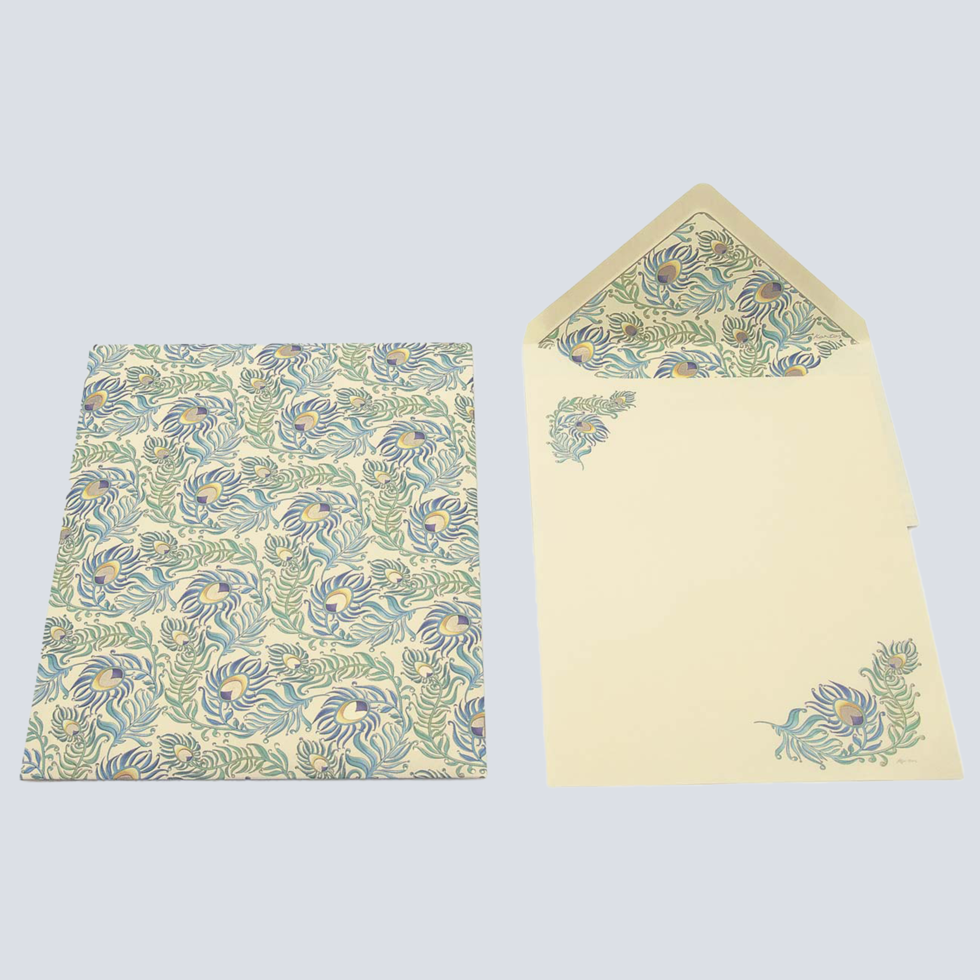 Kartos社のPeacock柄レターセット。孔雀の羽模様が施された便箋と封筒の10枚入りセット。