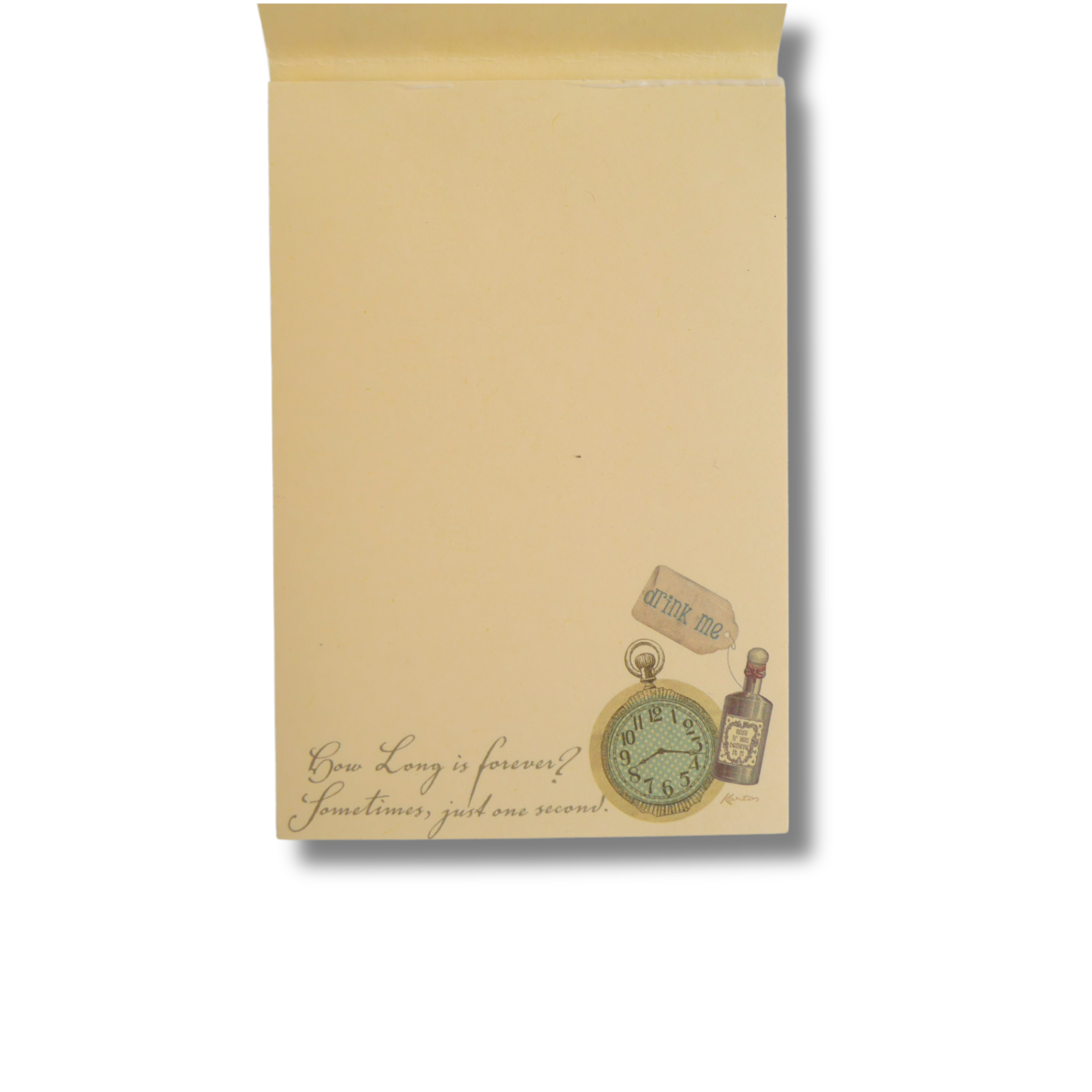 ふしぎの国のアリス柄メモの中面。右下にアリスとうさぎが描かれた、書きやすくかわいらしい紙面。