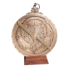 スペイン製真鍮球体型アストロラーベ 直径15cm ハルトマン作 中世天文器具 天体観測儀 立体彫刻 木製スタンド付き