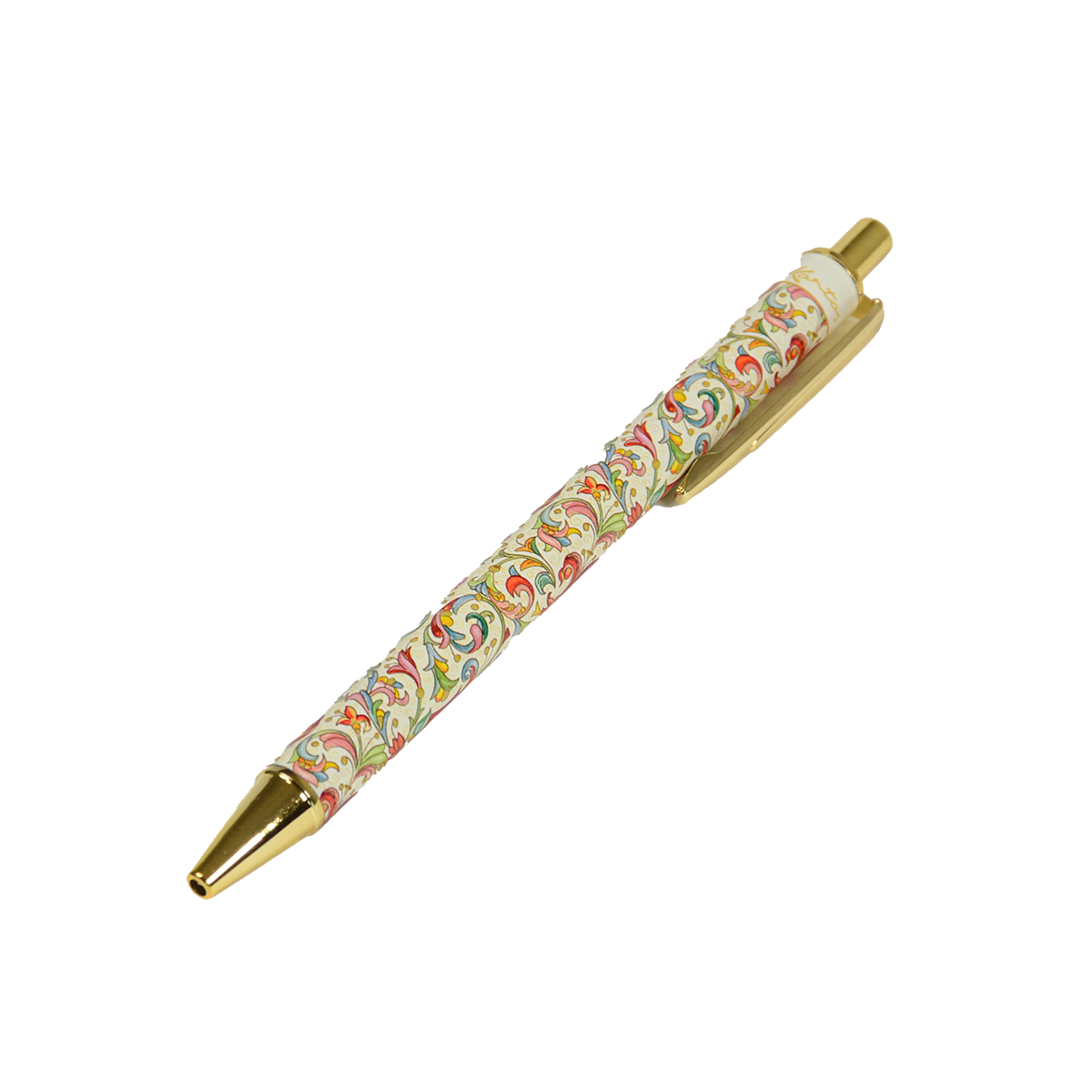 Kartos社のボールペン「Giglio」。フィレンツェの象徴・ジリオ模様と金パーツが華やかに映える。