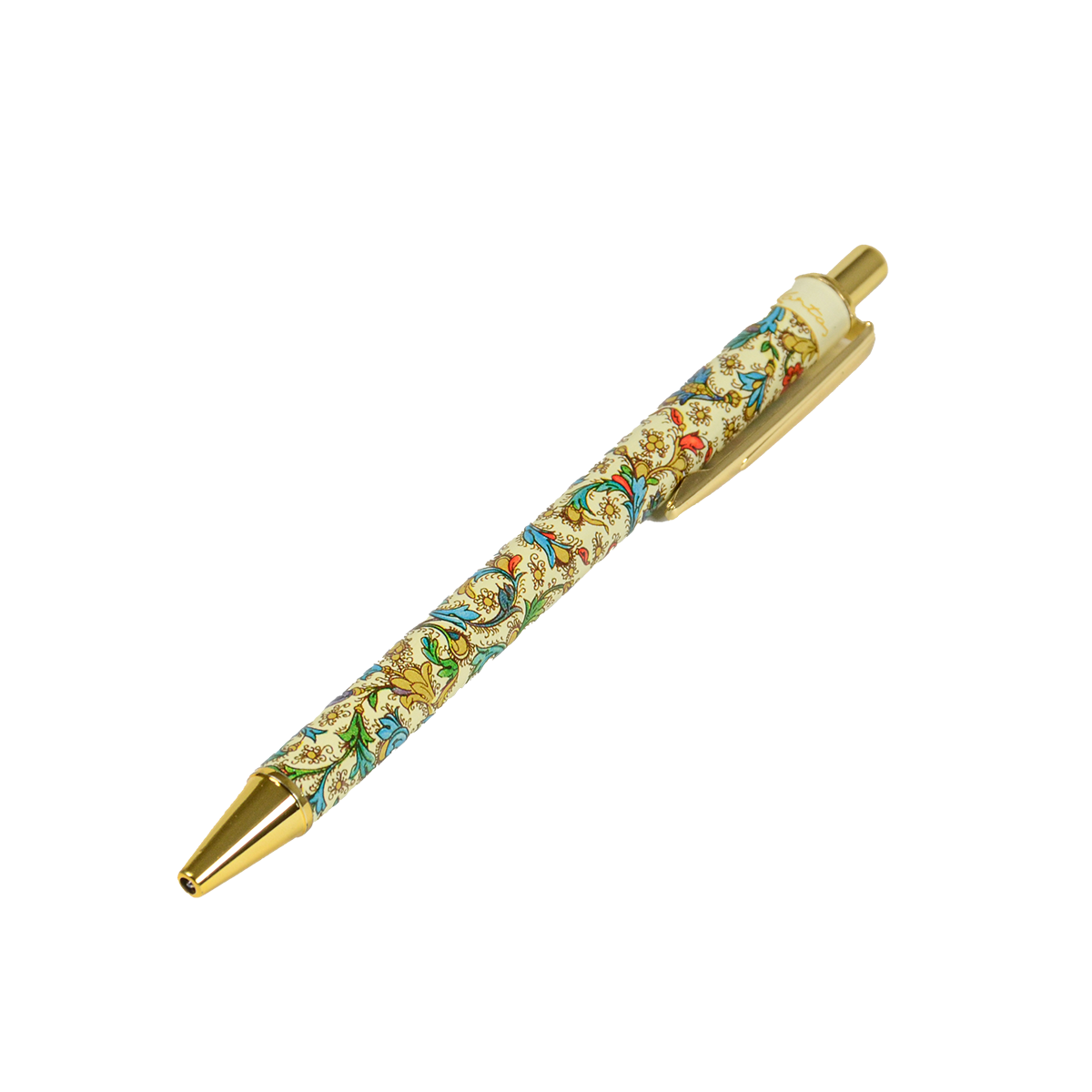 Kartos社のボールペン「Medicea」。ルネサンスの装飾美を思わせる文様と金パーツが上品に輝く。